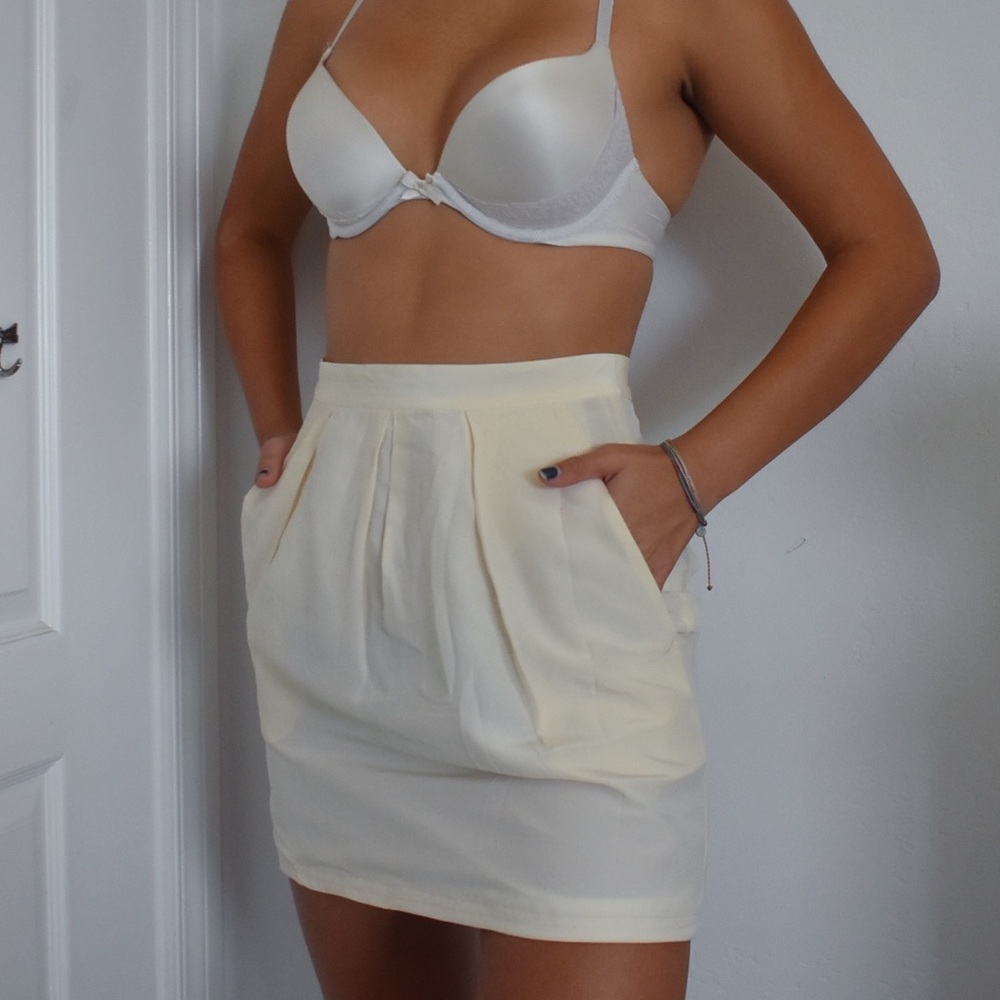 Sheer Beige Pleated Pencil Skirt